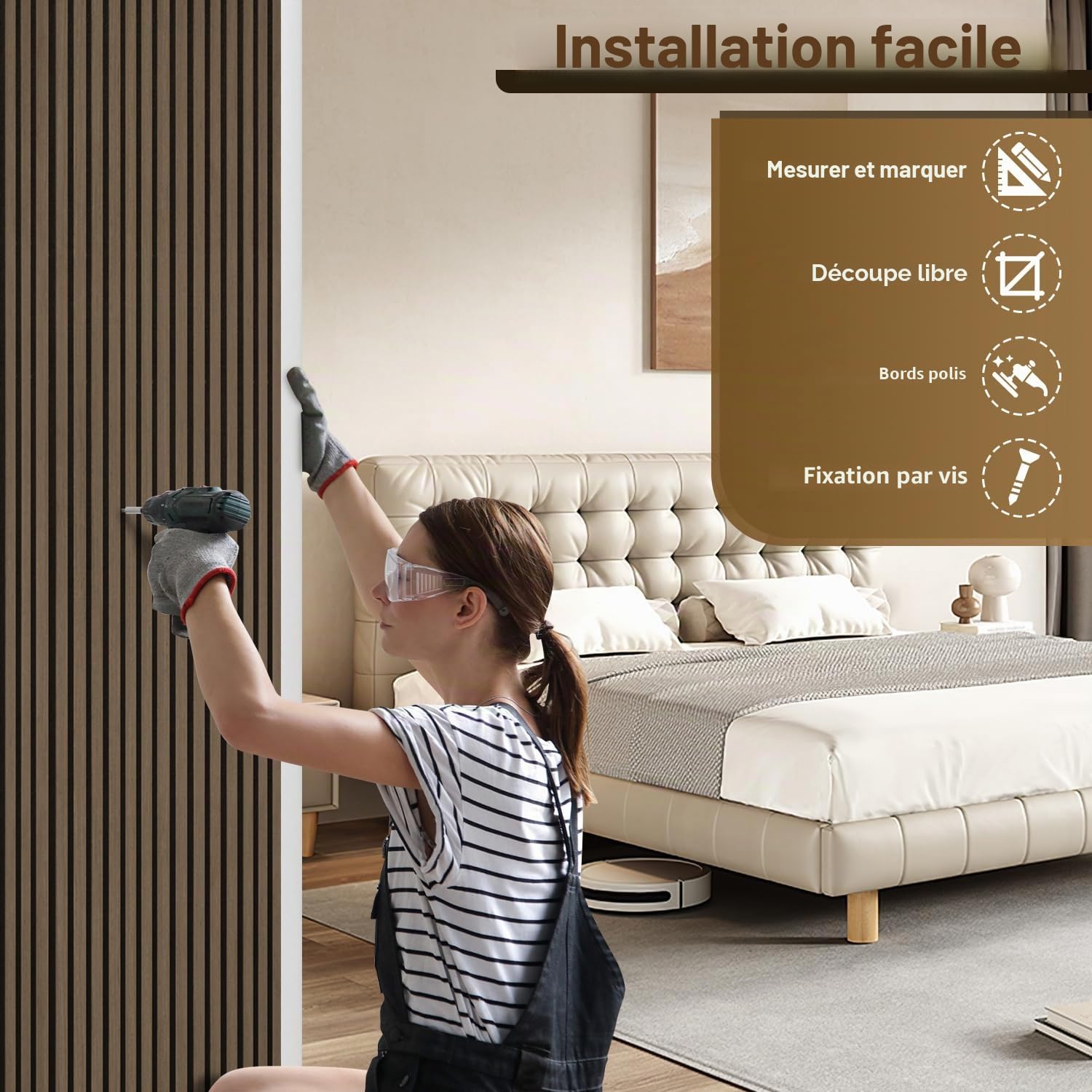 𝗝𝗮𝘆𝘀𝗲𝘂𝘄 Panneaux acoustiques en bois 2 pièces 120 x 60 cm, 2 panneaux de 120 x 60 cm, placage bois et feutre, revêtement mural pour studio et maison, noyer