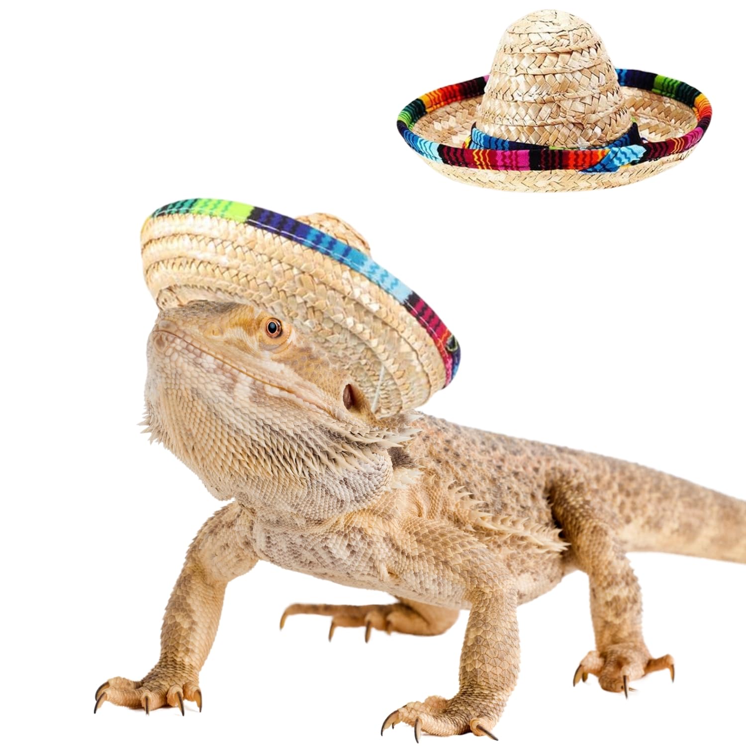 2 Pack Bearded Dragon Sombrero Hats - Lizard Cinco De Mayo Straw Hat with Adjustable Chin Strap Small Pet Mexican Costume Accessories for Reptile HamsterLeopard Gecko Ferret...