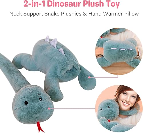 Miniatura 3 de Juguete de peluche reversible, almohada de viaje 2 en 1, calentador de manos, suave soporte para el cuello, felpa de serpiente, almohada de