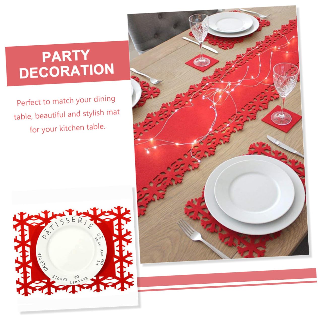 ABOOFAN Lot De 3 Sets De Table De Noël Chemin De Table Flocon De Neige Nappe Décorative pour La Décoration Intérieure 4 Pièces X 3