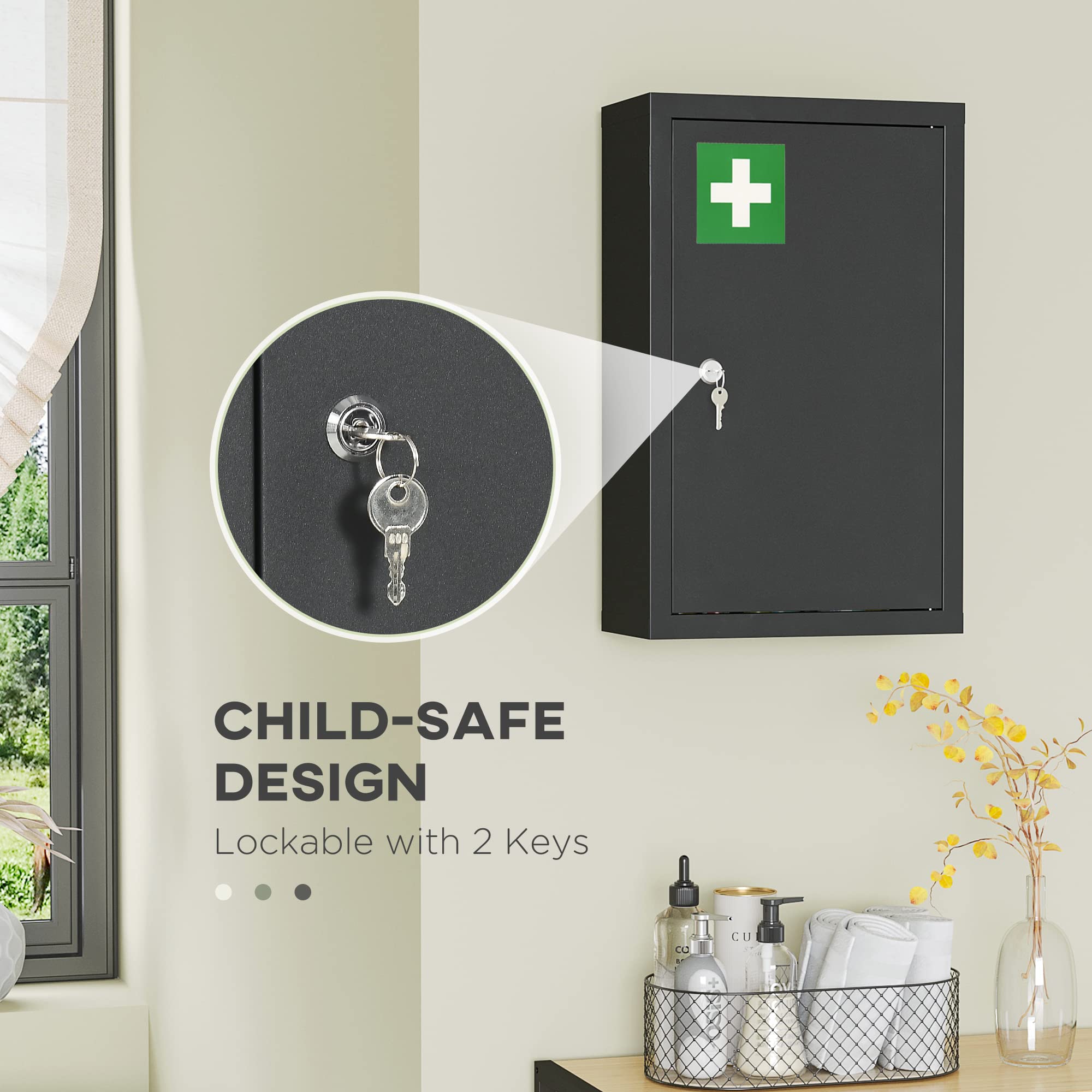 kleankin Armoire de Pharmacie Murale 3 étagères 30x14x46 cm Noire