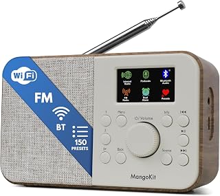 SR-L WiFi Internet Radio, Podcast Player, Bluetooth Speaker,150 Presets, Portable FM Radio, Alarm Clock Radio, Compact Kitchen Radio with Full Colour Display, Mains or Battery Powered-Walnut