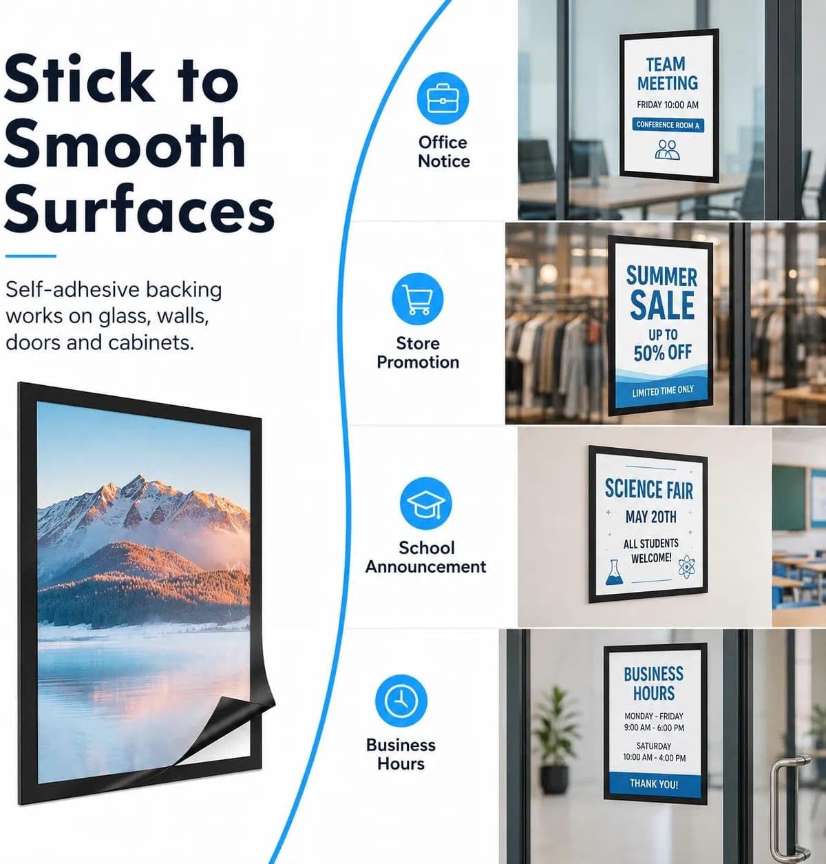 Magnetic Sign Holder 8.5 x 11, 20 Pack Self Adhesive Magnetic Frame for Letter Size Paper, Clear PVC Quick Change Sign Display Sleeve for Glass, Wall, Office, Store and Restaurant