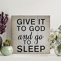 Vista 10 de LITTLEGROVE SEEDS Letrero de madera vintage bohemio con texto en inglés "Give It to God And Go to Sleep", letreros de madera de 10 x 10 pulgadas