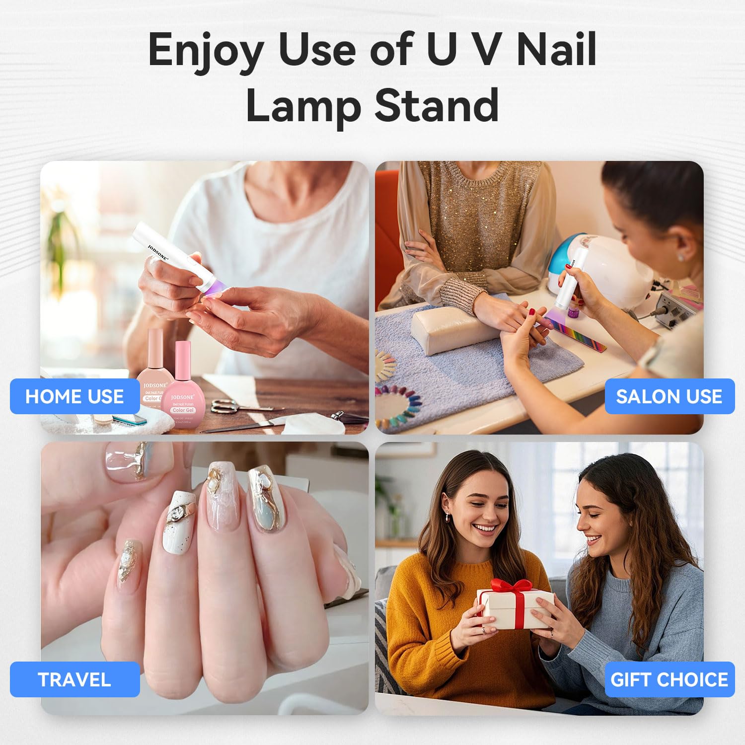 JODSONE Mini Lampada LED Unghie, Lampada portatile a U V con supporto Lampada portatile compatta per unghie ricaricabile USB Asciugatrice per unghie per casa salone di bellezza fai da te, bianco