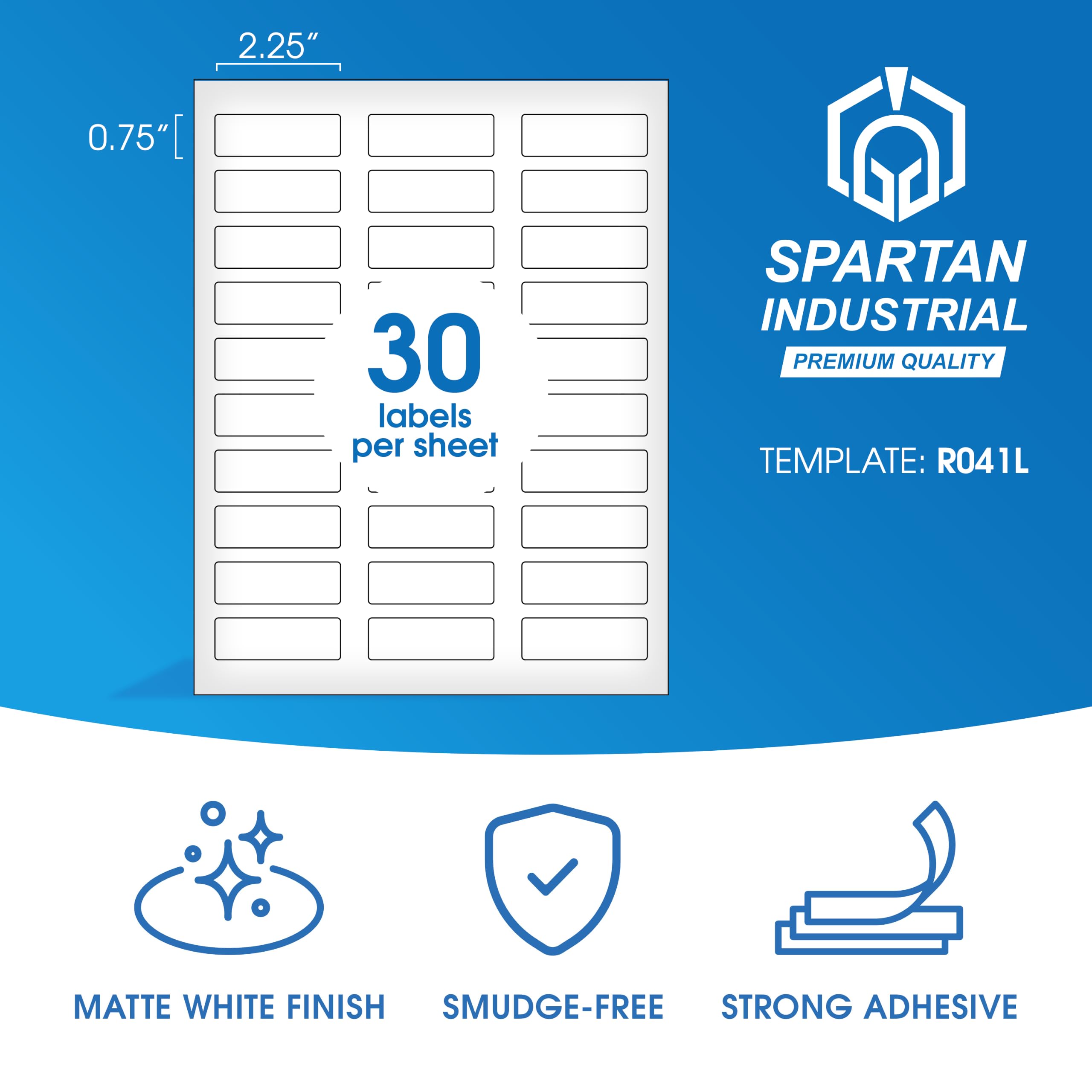 Etichette per indirizzi stampabili, 500 fogli, 15000 adesivi, 5,75 x 1,75 mm, colore: bianco opaco | Spartan Industrial R041L - Adesivi per codici a barre per stampanti laser e a getto d'inchiostro