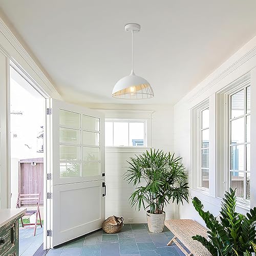 Miniatura 5 de Lámpara colgante blanca, 2 paquetes de 9.4 pulgadas de casa de campo, luces colgantes de cocina, iluminación colgante industrial, luces colgantes