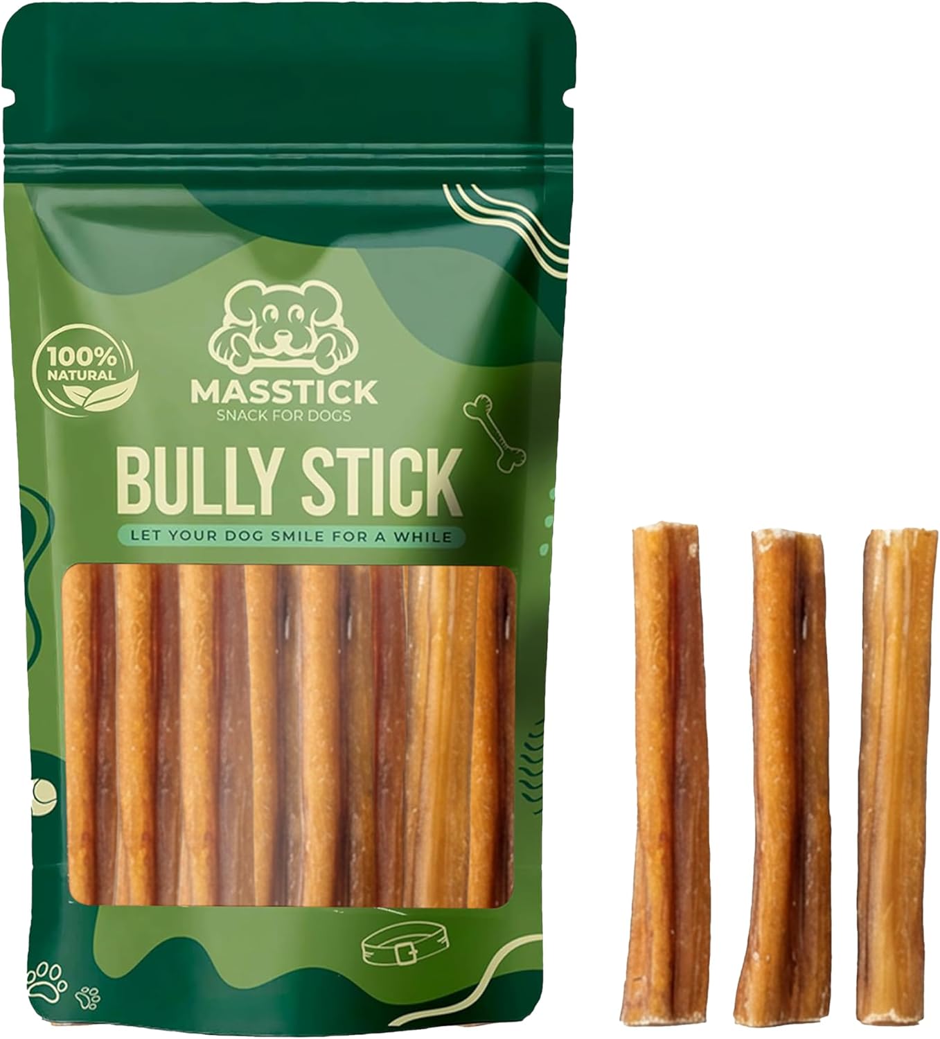 MASSTICK Normal Bully Sticks for Dogs 4 Inch – Thick Minimal Odor Beef Dog Chews – Fully Digestible Chew Sticks for Medium & Small Dogs – 8oz