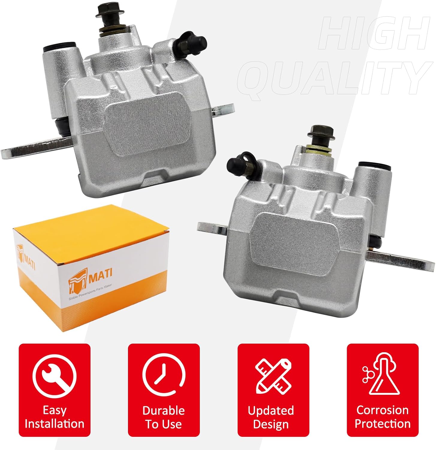 M MATI Front Left Right Brake Caliper Assembly for Honda TRX420 TRX500 Fourtrax Rancher Foreman Rubicon with Brake Pads 45150-HP5-601 45250-HP5-601