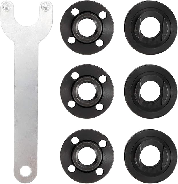 WerkWeit Grinder Angle Spanner Wrench Flange Nut Kit, 1PCS Angle Grinder Flange Wrench and 6PCS Flange Nuts, Compatible with Dewalt Bosch Black Decker Ryobi Makita(4.5" 5" 5/8-11)