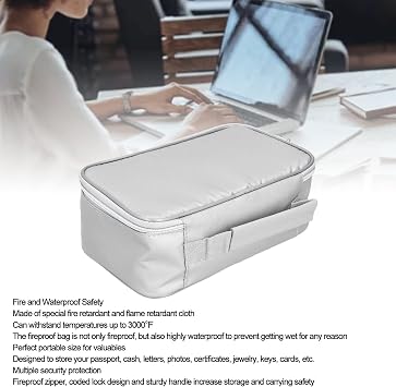 DocSafe Document Bag with Lock, Fireproof 3-Layer File Storage Case, with Lock Portable Small Fireproof Document Bag for Home Office Travel(silver)