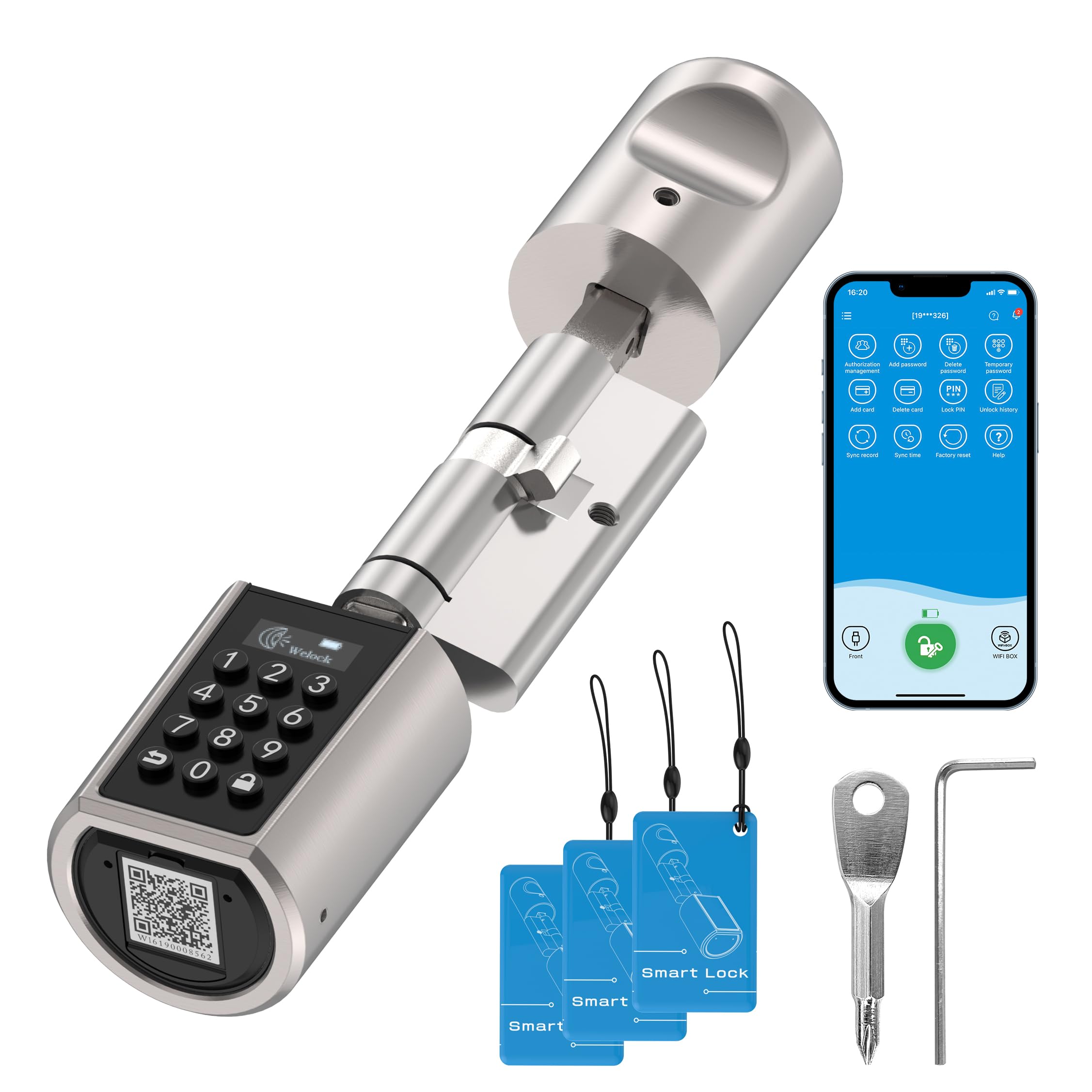 WELOCK Serrure de porte électronique intelligente Wifi Mot de passe de soutien,Carte RFID, Bluetooth APP Serrure de porte,Déverrouillage à distance pour la maison,Faible consommation d'énergie,