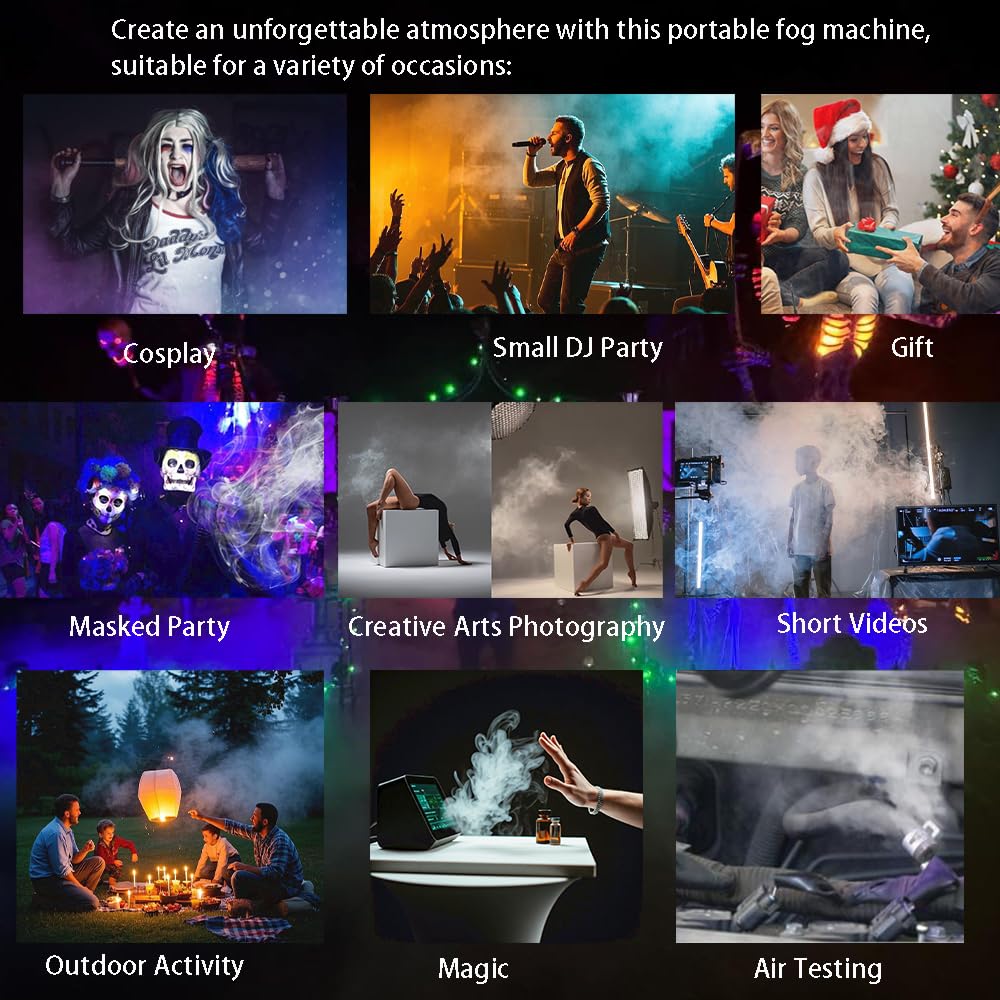 Mini Máquina de Niebla Portátil,Máquina de Humo de Mano con Control Remoto Inalámbrico de 10m para Fotografía Eventos al Aire Libre Fiestas DJ Efectos Escénicos en Interiores,DIY Halloween