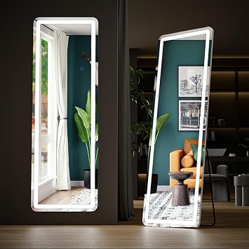 Elevon Full Length Mirror with LED Lights, 64"x21" Floor Mirror with Dimming & 3 Color Lighting, Led Mirrors Full Length with Stand for Bedroom, Dressing Room, Rectangle