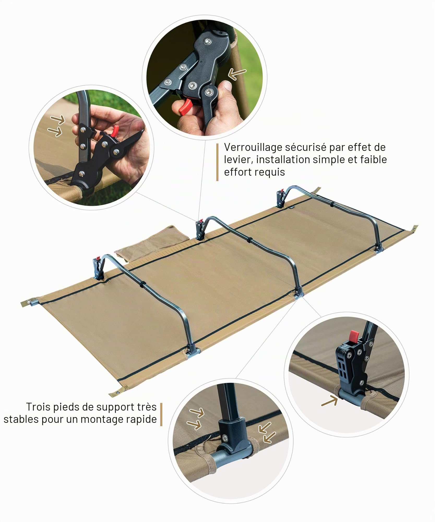 OneTigris SUPRAGRIS Lit de camp pliable et portable - Lit de camping pliable et léger - Jusqu'à 180 kg - Pour tente, extérieur, voyage, jardin, bureau (190 × 70 × 18 cm)