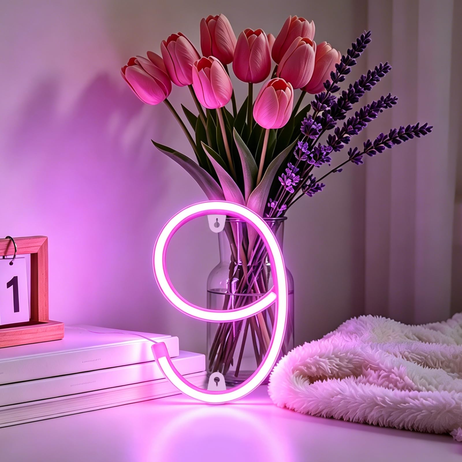 LED Neon Light Up Numbers, 8.6 inch Neon Number Light Sign for Wall Decor