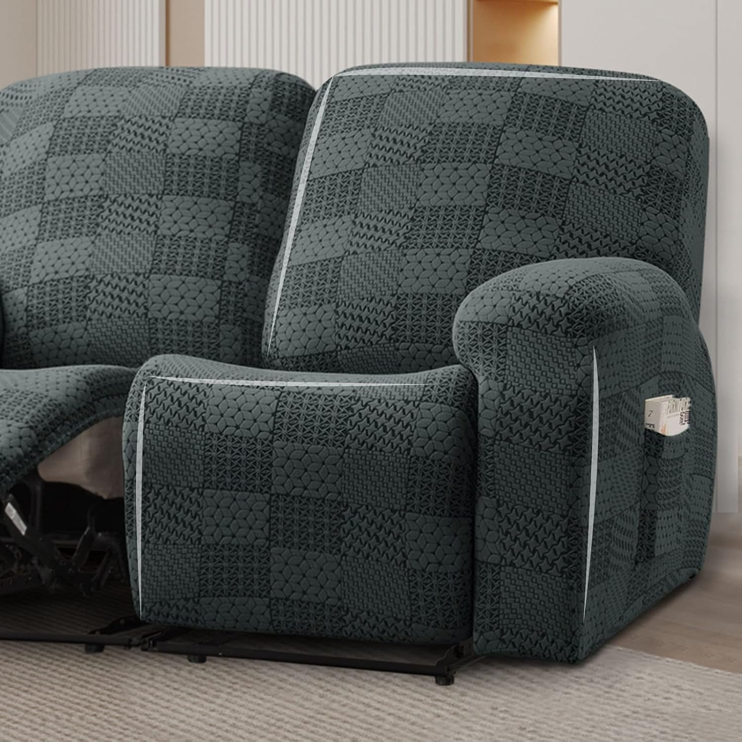 Stretch Recliner Chair Cover 4 Pieces Recliner Armchair Slipcovers for Recliner Washable Furniture Protector for Living Room (Green)