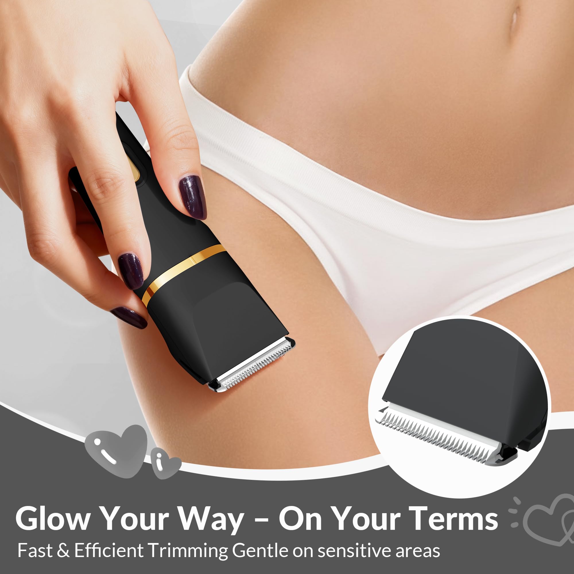 5 in 1 Rasoio elettrico per bikini da donna, impermeabile IPX7, senza fili, per corpo e viso, con lame in ceramica, kit per la depilazione indolore, Nero