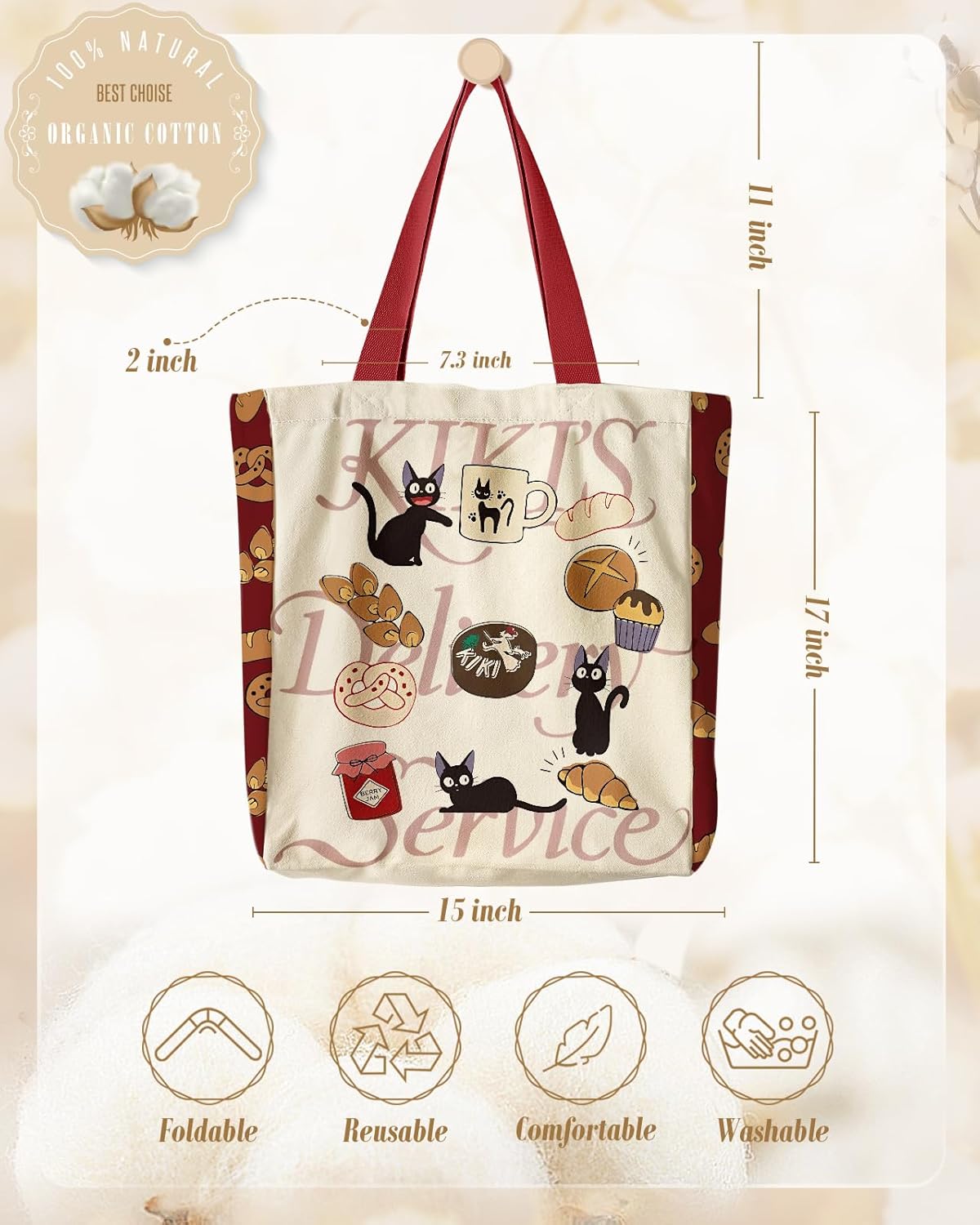 Aesthetic Heavy Canvas Tote Bag - with Pocket for Women Large Size 14''×16''×3.5'' Cloth Cotton Bags for Shopping - Image 5