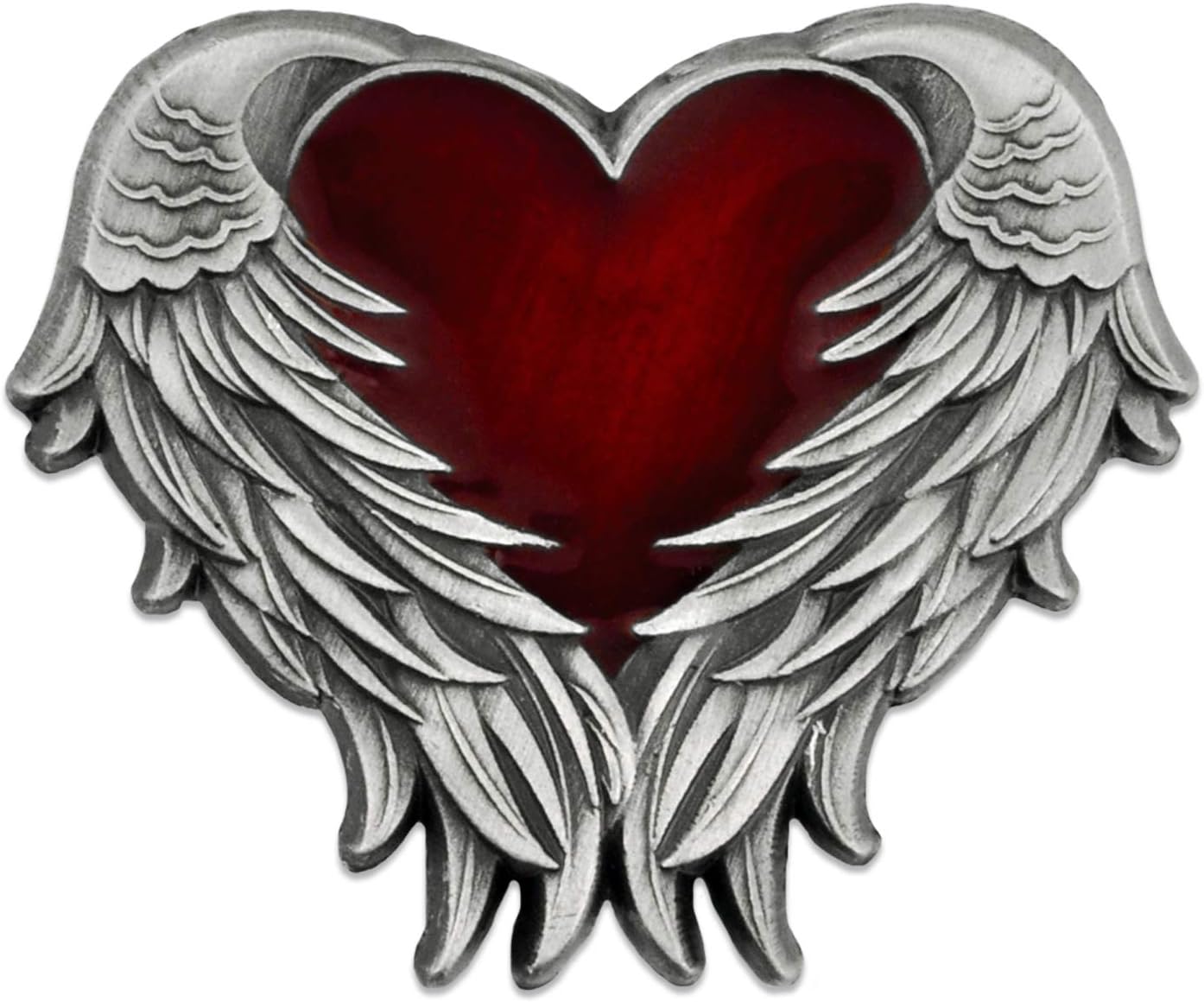 PinMart Heart with Angel Wings Enamel Lapel Pin – Enamel Heart Lapel Pin with Antique Gold Color Plated or Nickel-Plated Angel Wings – Wing Badge with Secure Clutch Back