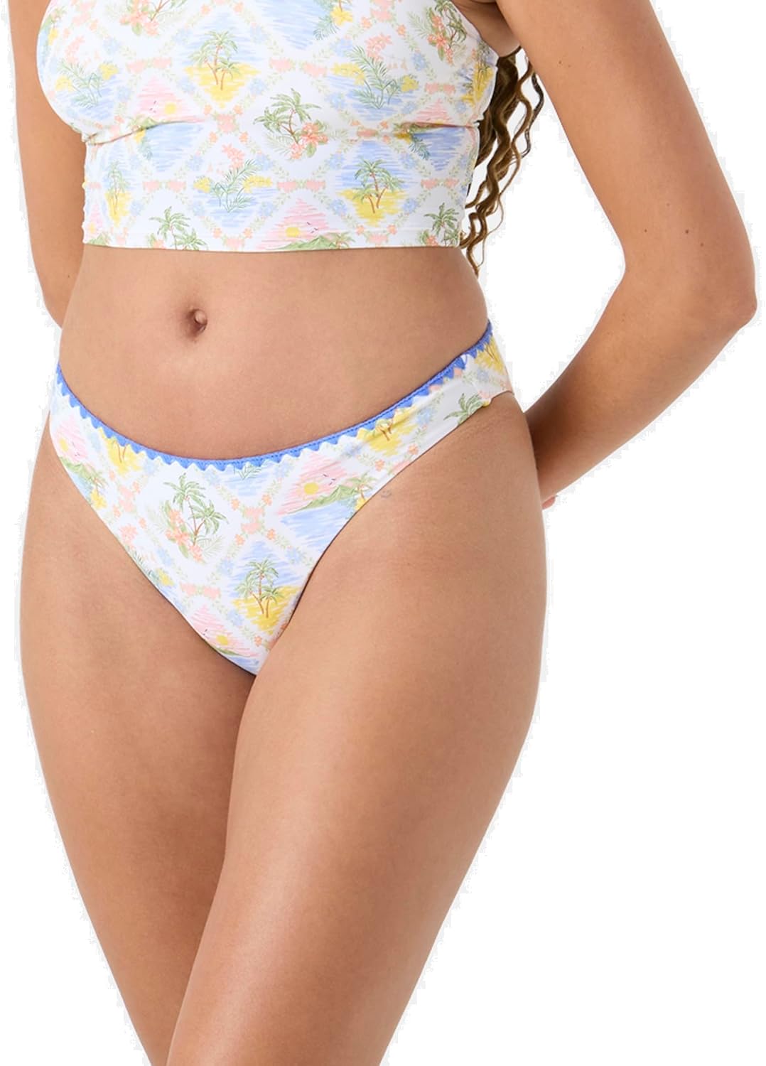 Roxy Women's Bikini Bottoms – UPF 50+, Quick-Dry, Swim Bottoms for Beach, Surf & Active Swim, White/Light Multi, Medium