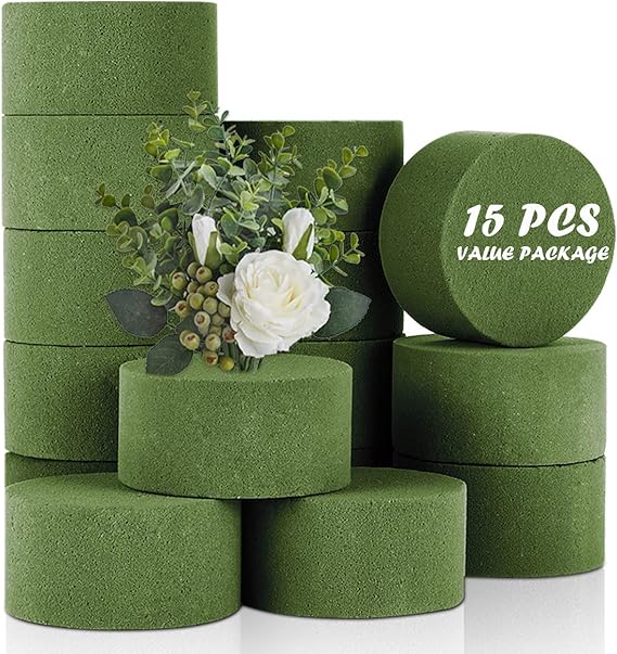 TAOPE Floral Foam, 15 PCS Round Dry Floral Foam Blocks, Green Styrofoam
