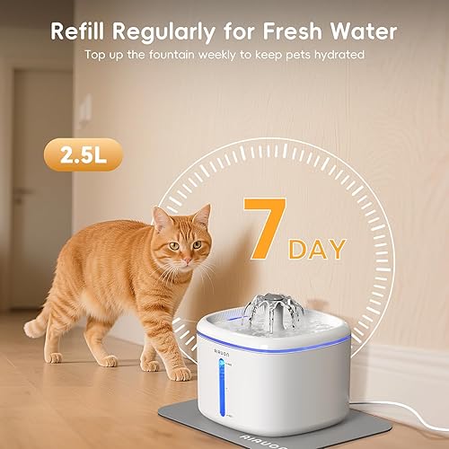 Miniatura 3 de Fuente de agua para gatos, fuente para gatos de 2.5 L84 onzas, dispensador automático ultrasilencioso de agua para mascotas mejorado con 3 filtros