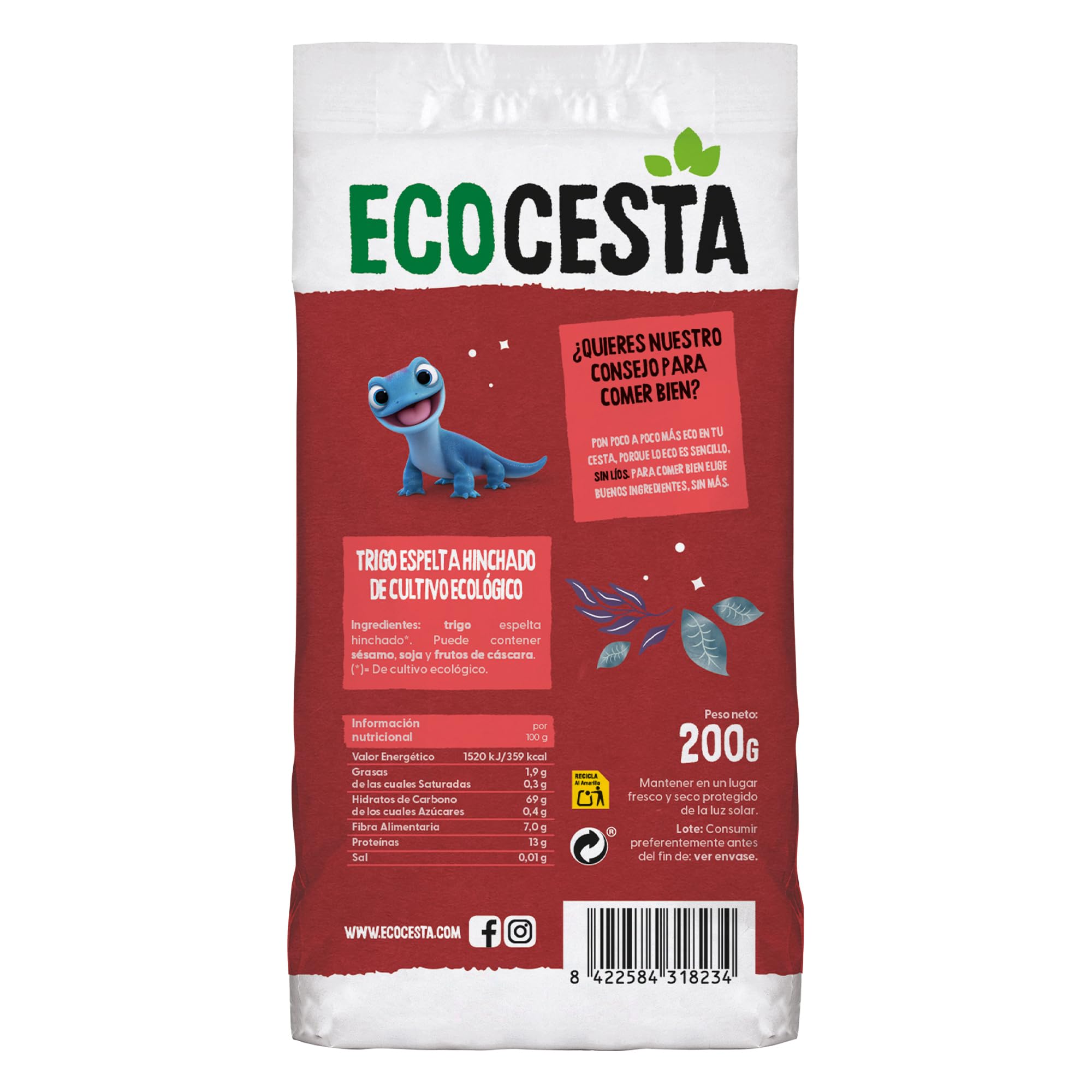 ECOCESTA MEJOR CADA DIA - Pack de 10 Unidades de 200 g de Espelta Hinchada Ecológica - Sin Azúcares Añadidos - Apta para Veganos - Alto Contenido en Carbohidratos