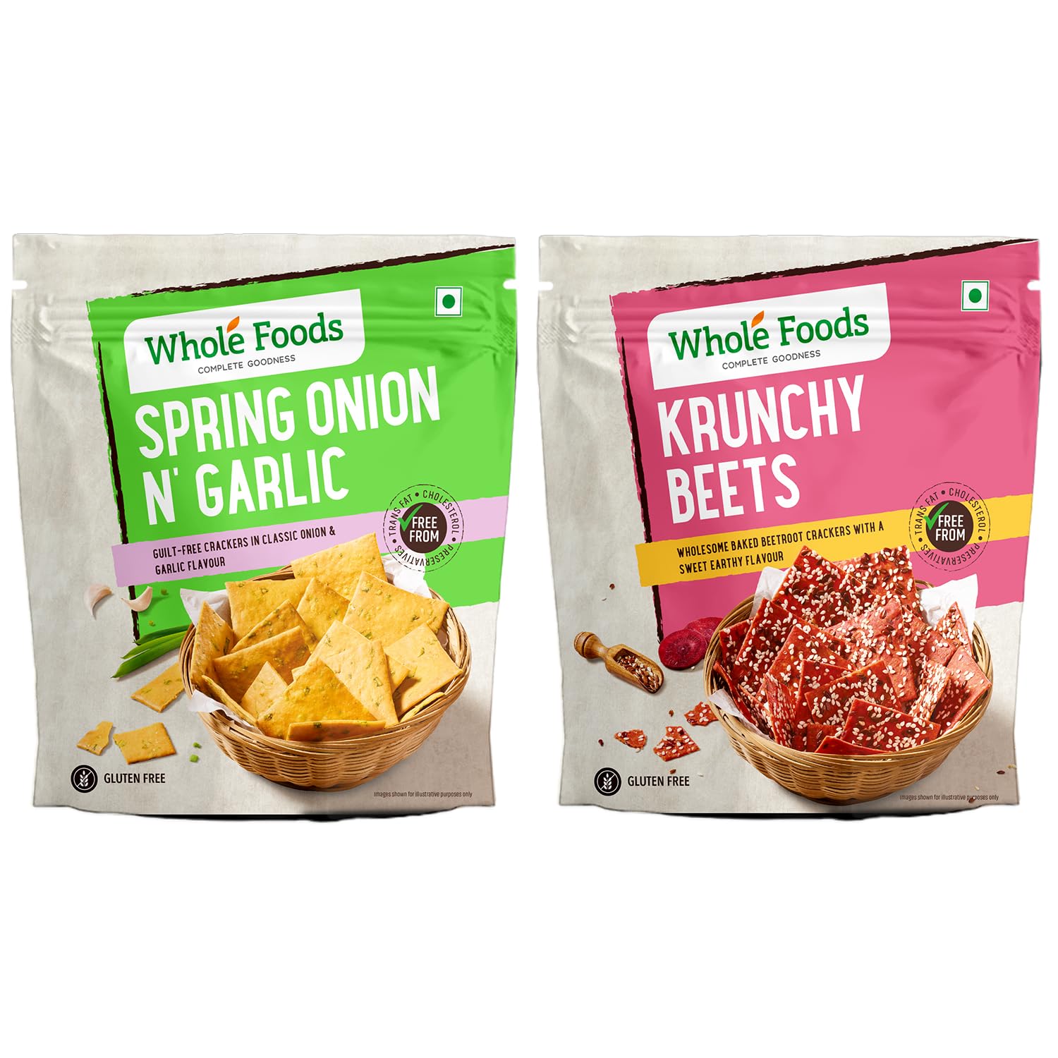Whole Foods Gluten Free Snacks Combos |Spring Onion Garlic | Krunchy Beetroot | Pack of 2