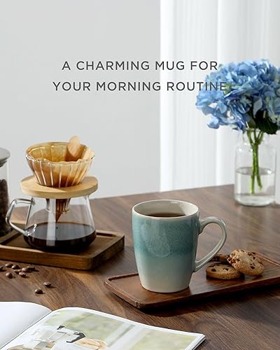 Miniatura 3 de famiware Juego de 4 tazas de café, 13 onzas, tazas de gres para café con leche, té caliente, moca, cacao, capuchino, microondas y lavavajillas