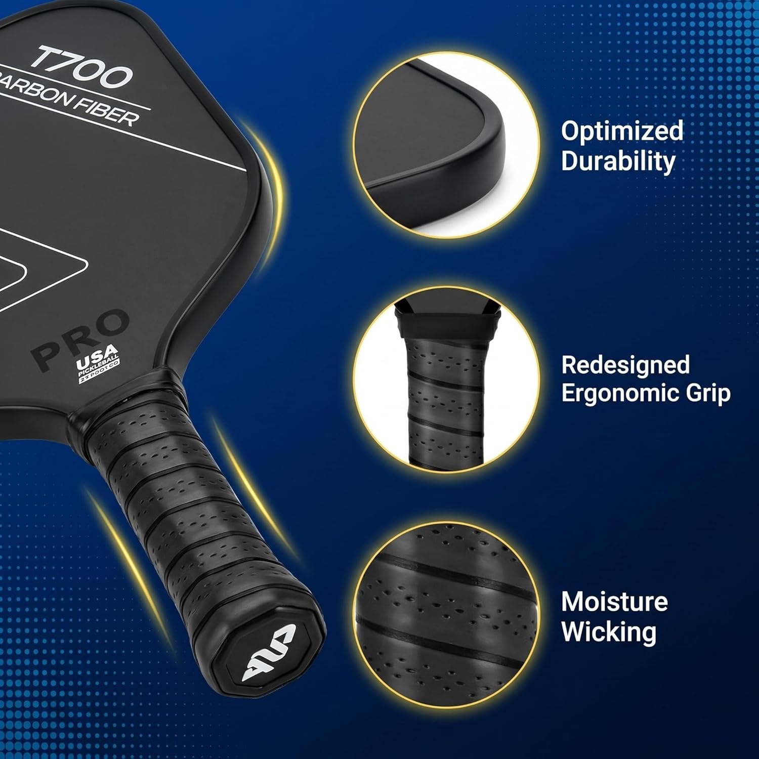 Pickleball Paddle Set of 2 T700 Carbon Fiber – Textured Surface Rackets for Spin & Control, Includes 4 Pickleballs & Bag, Durable Lightweight Pickleball Kit