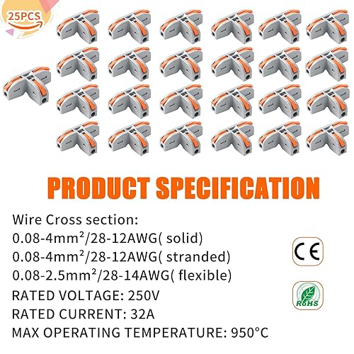 Miniatura 2 de Idong - 25 conectores de alambre de tuerca de palanca en forma de T, conector conductor de cable compacto, divisor rápido de 3 pines, conector de