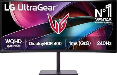 LG UltraGear 34G630A Monitor Gaming 34" 21:9 Curvo WQHD (3440x1440), 240Hz, 1ms (GtG), AMD FreeSync Premium, VRR, HDR 400, Speaker Stereo 10W, USB-C (15W), HDMI, DP, Hub USB, AUX, 2PBP, PIP, Nero