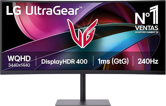 LG 34G630A-B - Monitor Gaming Ultragear 34”, VA (3440 x 1440), 21:9, 240Hz, 1ms, HDR10, FreeSync Premium, DisplayHDR 400, Altavoces 5W, No Pivotable, Morado Grisáceo