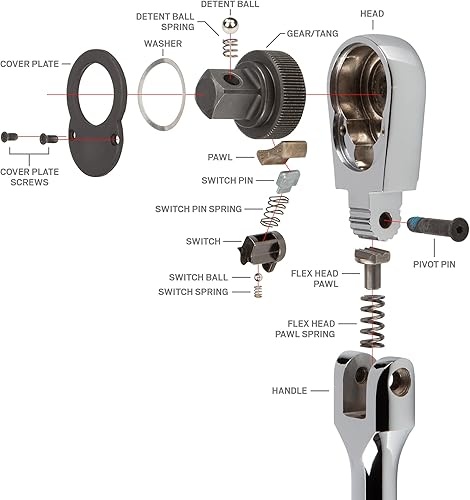 Miniatura 9 de TEKTON Trinquete largo de cabezal flexible de impulso de 38 pulgadas x 12 pulgadas sin liberación rápida  SRH21112