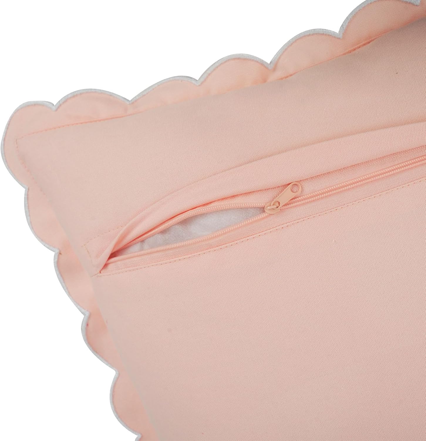 Mrcrypos Peach Pink Scalloped Pillow Covers,Boho Accent Pruffle Throw Pillows 18X18 Set of 2 Pillow Covers Decorative Pink Throw Pillows for Home Living Room Sofa Couch Bed Décor