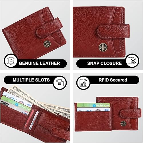 Miniatura 7 de Cartera de piel de napa marrón con protección RFID para hombre, 5 ranuras para tarjetas, 1 bolsillo para monedas, 2 compartimentos ocultos, 2