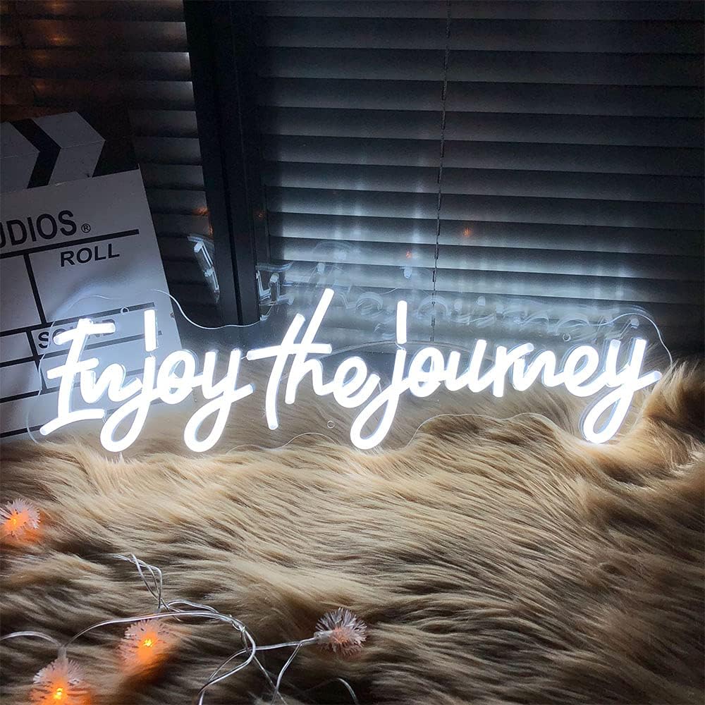 Neon Sign Enjoy The Journey Neon Signs Wedding Hotel Decorations LED Light Sign Wall Art Bar Pub Club Rave Apartment Home Party Decor Christmas Gifts Cool White 21x7"
