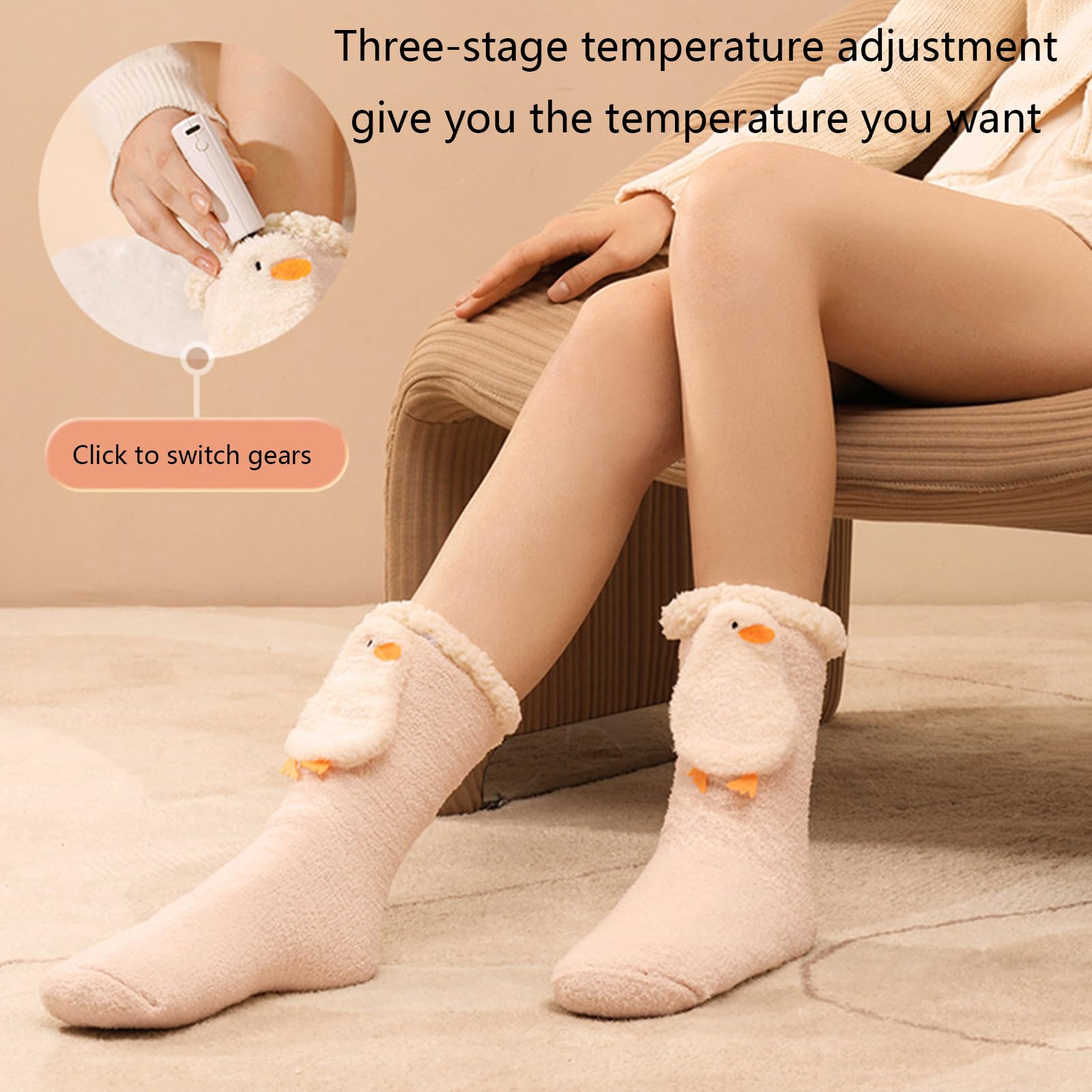 ljhnba Chaussettes chauffantes électriques en Coton, Chaussettes de Ski de Sport, Chauffe-Pieds de Camping en Plein air, Chaussettes chauffantes électriques, Cadeaux pour, Fille, Femmes Pied