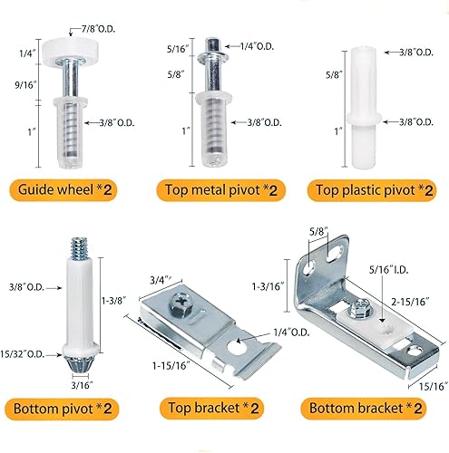 Miniatura 8 de Kit de reparación de herrajes de puerta plegable para riel de puerta corrediza de 78 a 1 pulgada, kit de herrajes para puerta de armario plegable