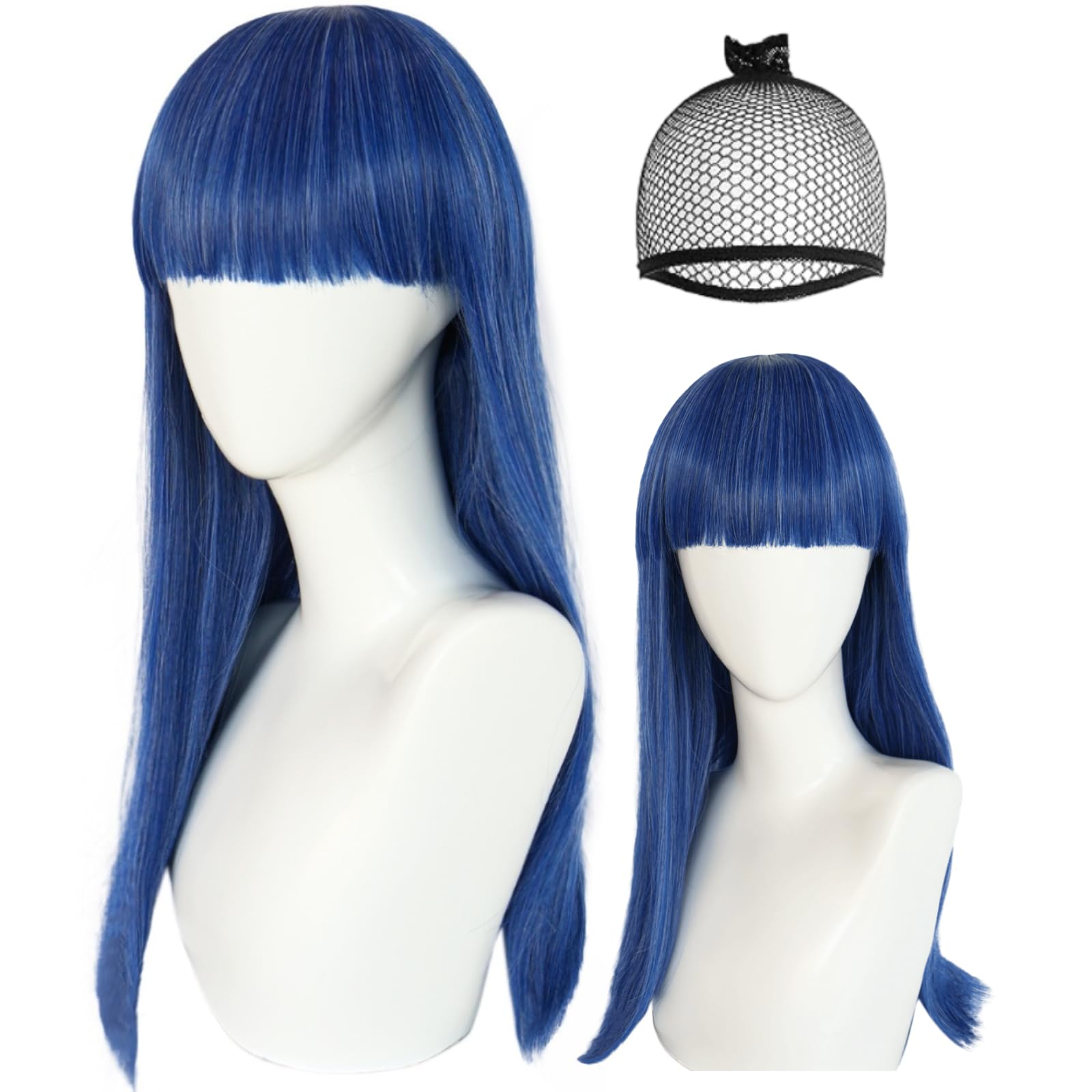 ?HARAJUKU 32” Blue COSPLAY FULL Cap BANG Wig *NWT 12 Inch Dark Blue Shag Style Straight and Layered With Bangs  main image 3