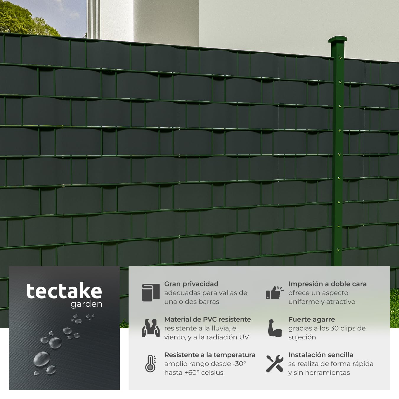 tectake® Rollo Aislamiento Aislante PVC 19 cm de Alto, Protección UV, Privacidad, Clips de Sujeción, Malla Sombreo, Ocultacion Jardin Exterior, Valla Jardin Exterior - 35 m Antracita