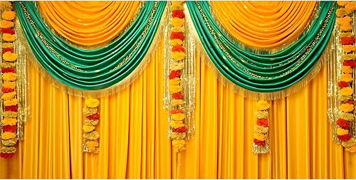 20x10ft Indian Traditional Backdrop Photography Yellow Green Curtain Wreath Photography Background Indian Festival Decors Wedding Banner Bridal Shower Decors for Couple Bride Studio Props