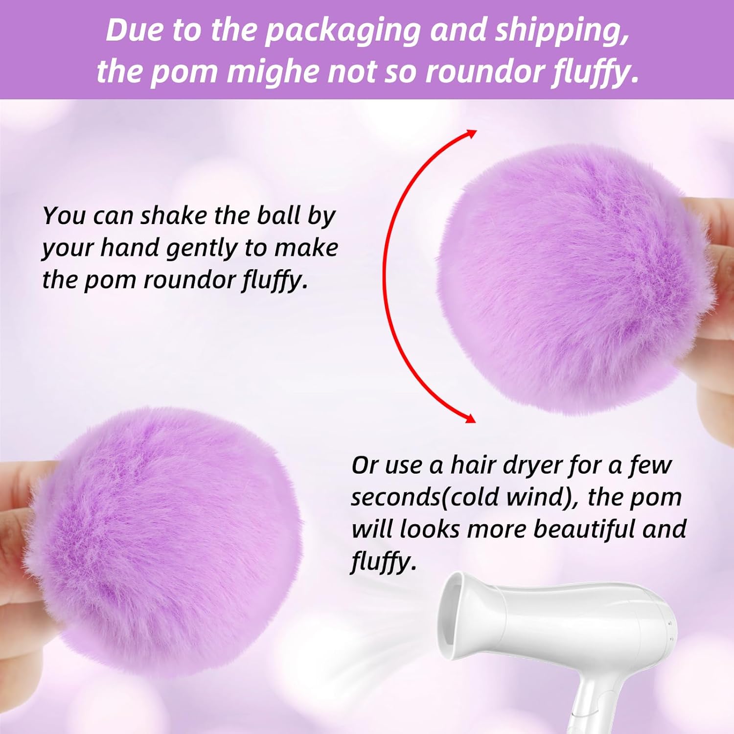 12Pcs Purple Faux Fur Pom Pom Balls,2.4 Inch Soft Faux Rabbit Fur Pompoms with Elastic Loop,Round Fluffy Pompoms for DIY Keychain Hat Shoes Garment Hair Pins Earrings Wedding Accessories - Image 3