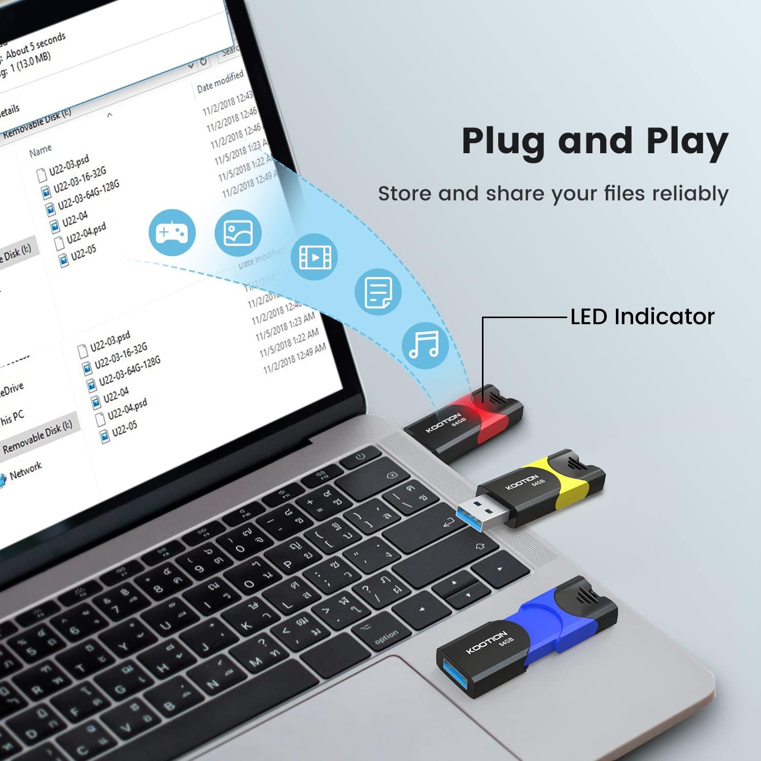 KOOTION 128 GB USB 3.0 Flash Drive Thumb Retractable 128G Zip Drive... - 第 11/39 張圖片