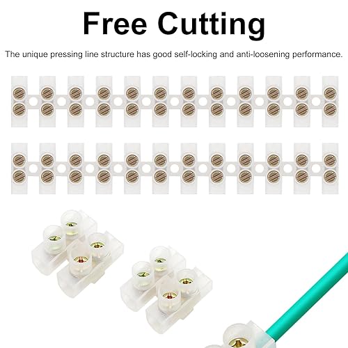 Miniatura 5 de Smgda Bloque de terminales de 10 piezas, conector de terminales de tornillo blanco, bloque de barrera eléctrica de doble fila, tira de terminales de