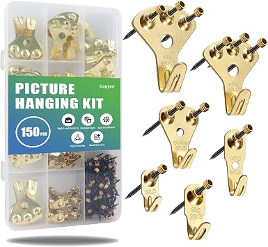 150Pcs Heavy Duty Picture Hangers Kit, Supports 10-100 lbs Premium Wall Hanging Hooks with Nails for Drywall & Wood, Ideal for Pictures, Clocks, Mirrors, and Home Decor