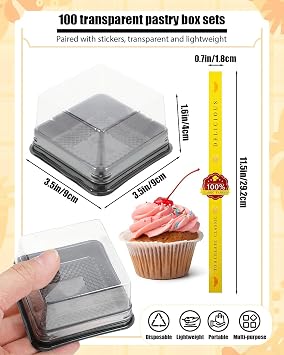 Mini Cake Boxes, 100 Pack Desert Containers With Lids Mooncake Box Mini Dessert Containers For Cheese Pastry Dessert Mooncake (Black)