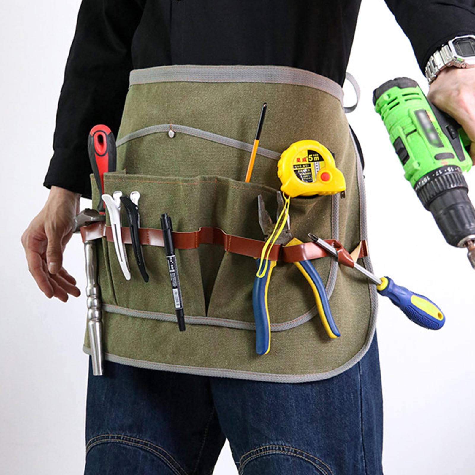 Grembiule Corto da Lavoro In Tela E Denim Unisex A Mezza Vita e Multitasche, Ideale Per Artigianato, Falegnameria e Giardinaggio