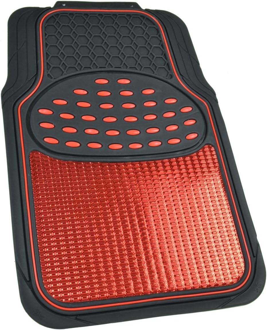 BDK 2 Tone Black & Red Floor Mats for Cars - Metallic Top Finish Car Mats for Women & Men - Heavy Duty Red Car Accessories for SUV - Anit Slip All Weather Cute Mats for Cars, SUV, & Van